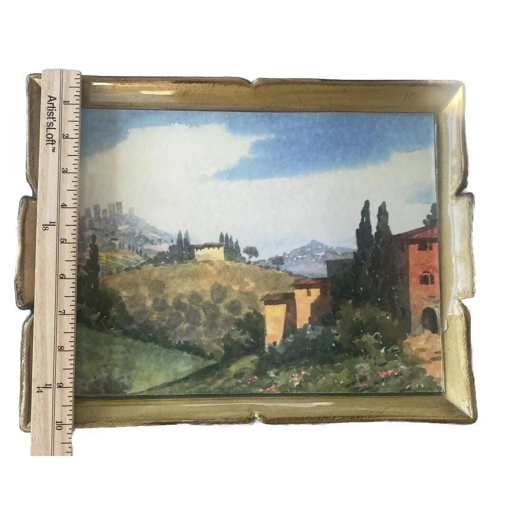 Vintage Tirinnanzi Florence Italy Florentine Wood Vanity Tray Tuscan Landscape